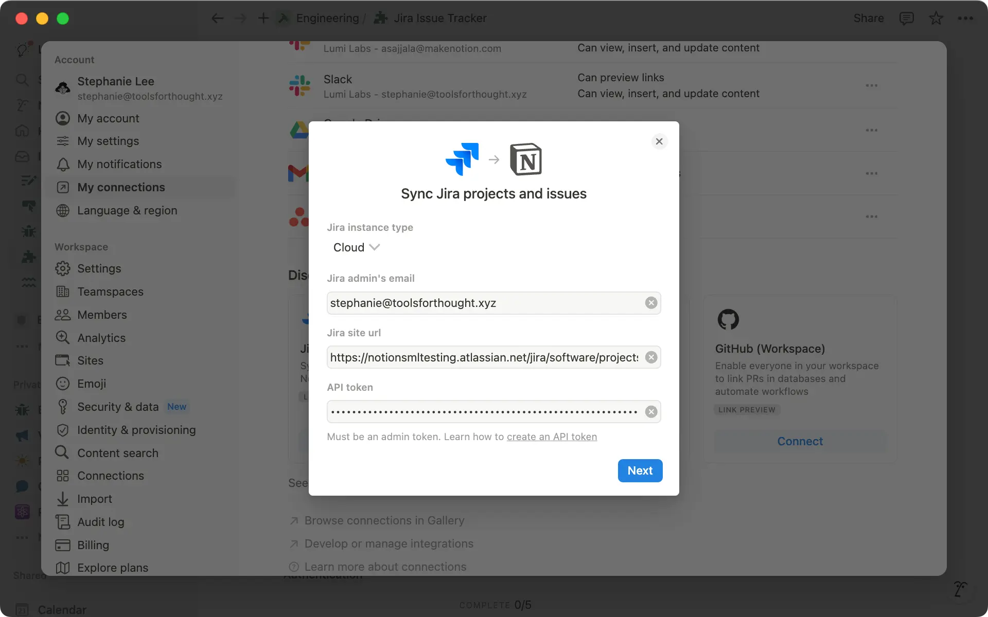 To set up Jira sync, you'll need to create an API token if you are both a workspace owner and Jira admin