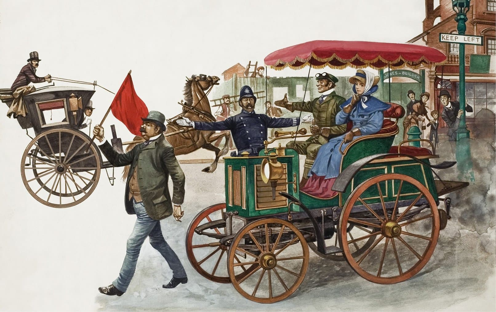 The Red Flag Act of 1865 required a flag bearer to walk ahead of the vehicle while it drove down the street (repealed in 1896). An example of undesirable "human in the loop."
