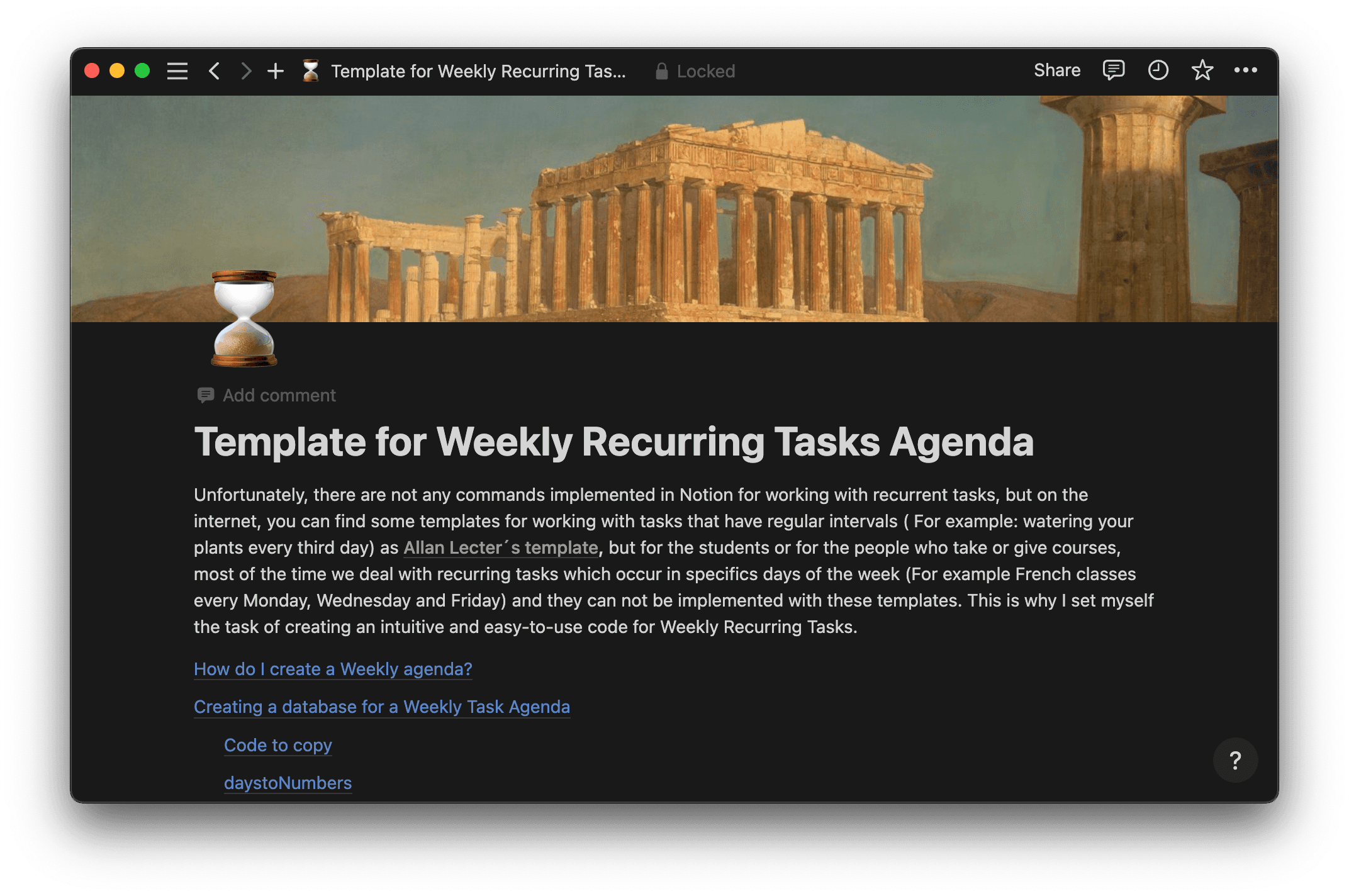 Weekly recurring tasks agenda