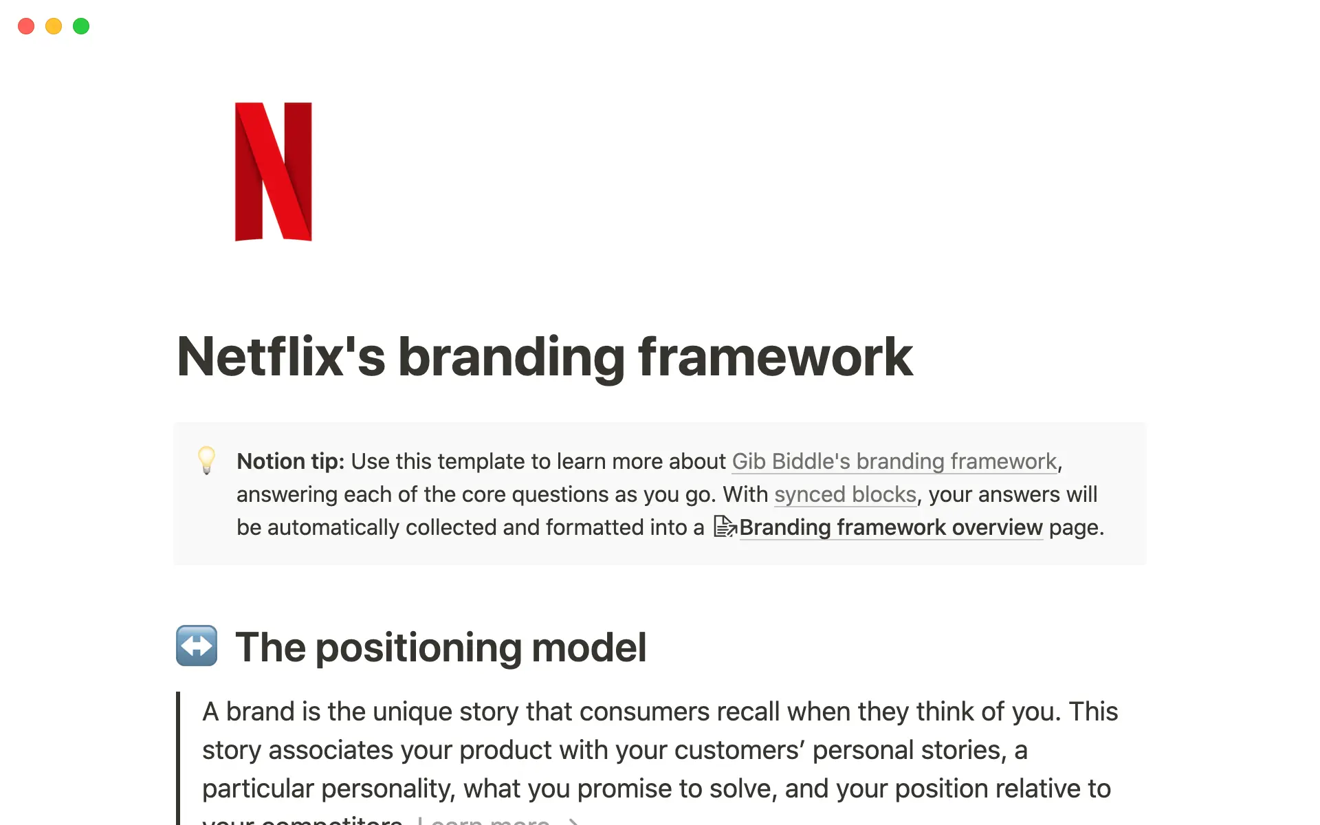 Branding framework template
