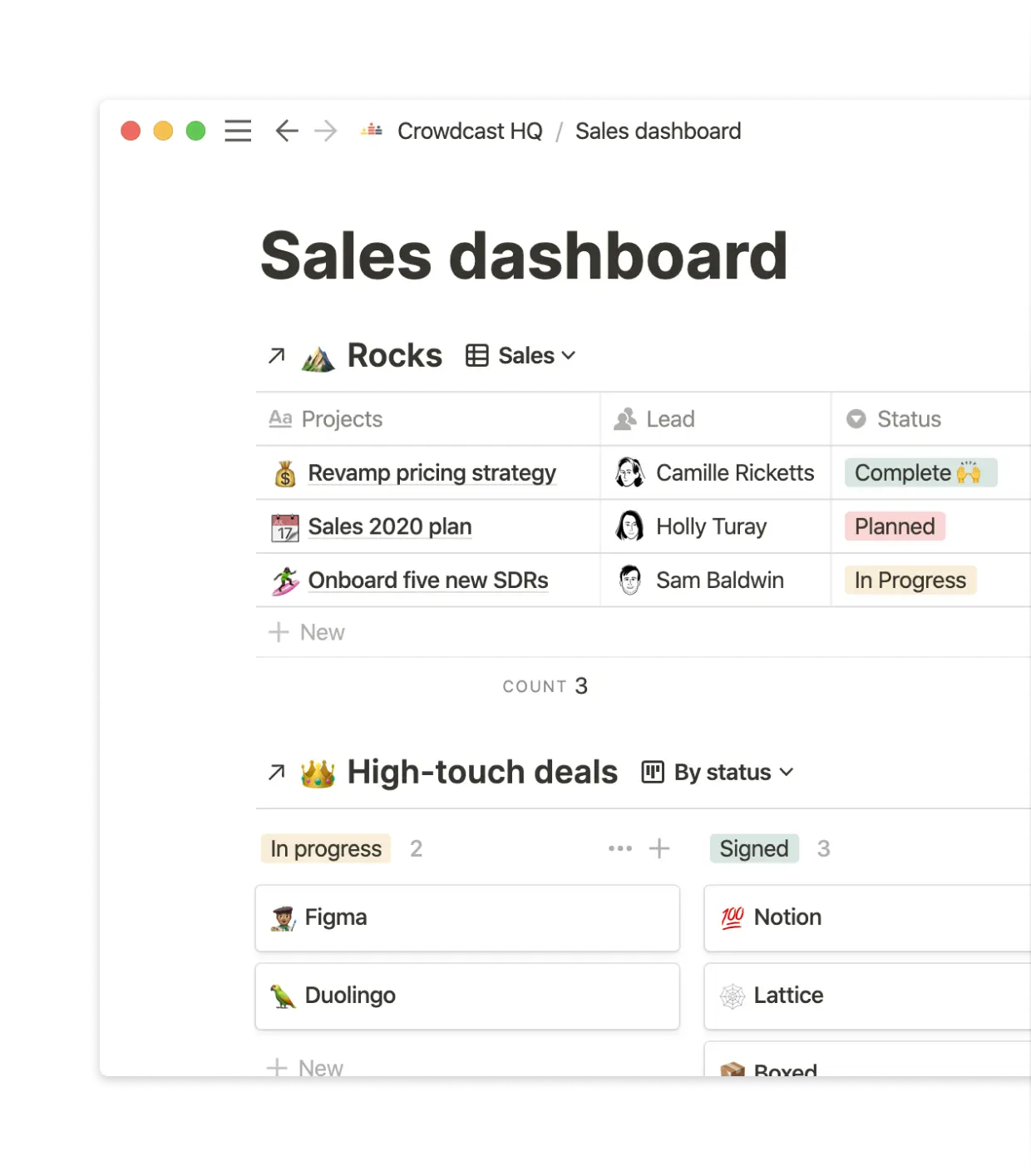 Each team can pull in information from multiple places to create a dashboard.