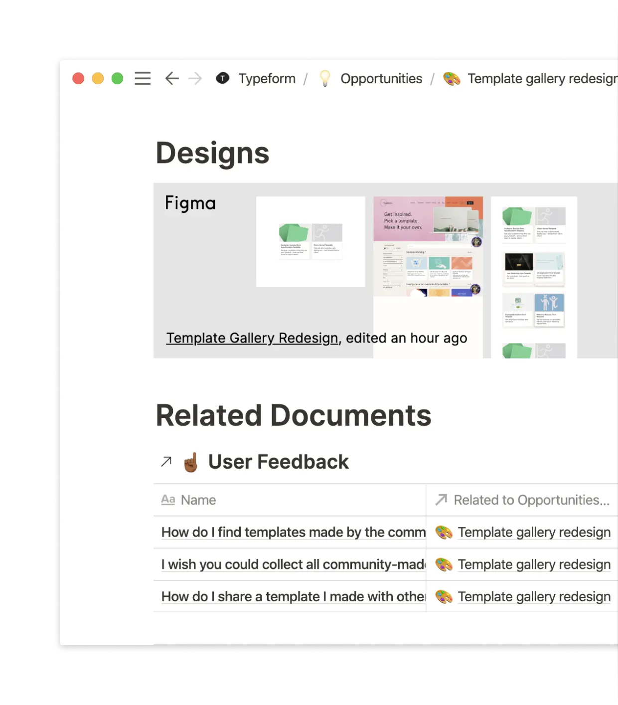 A page can contain multiple content types to consolidate information for one project.
