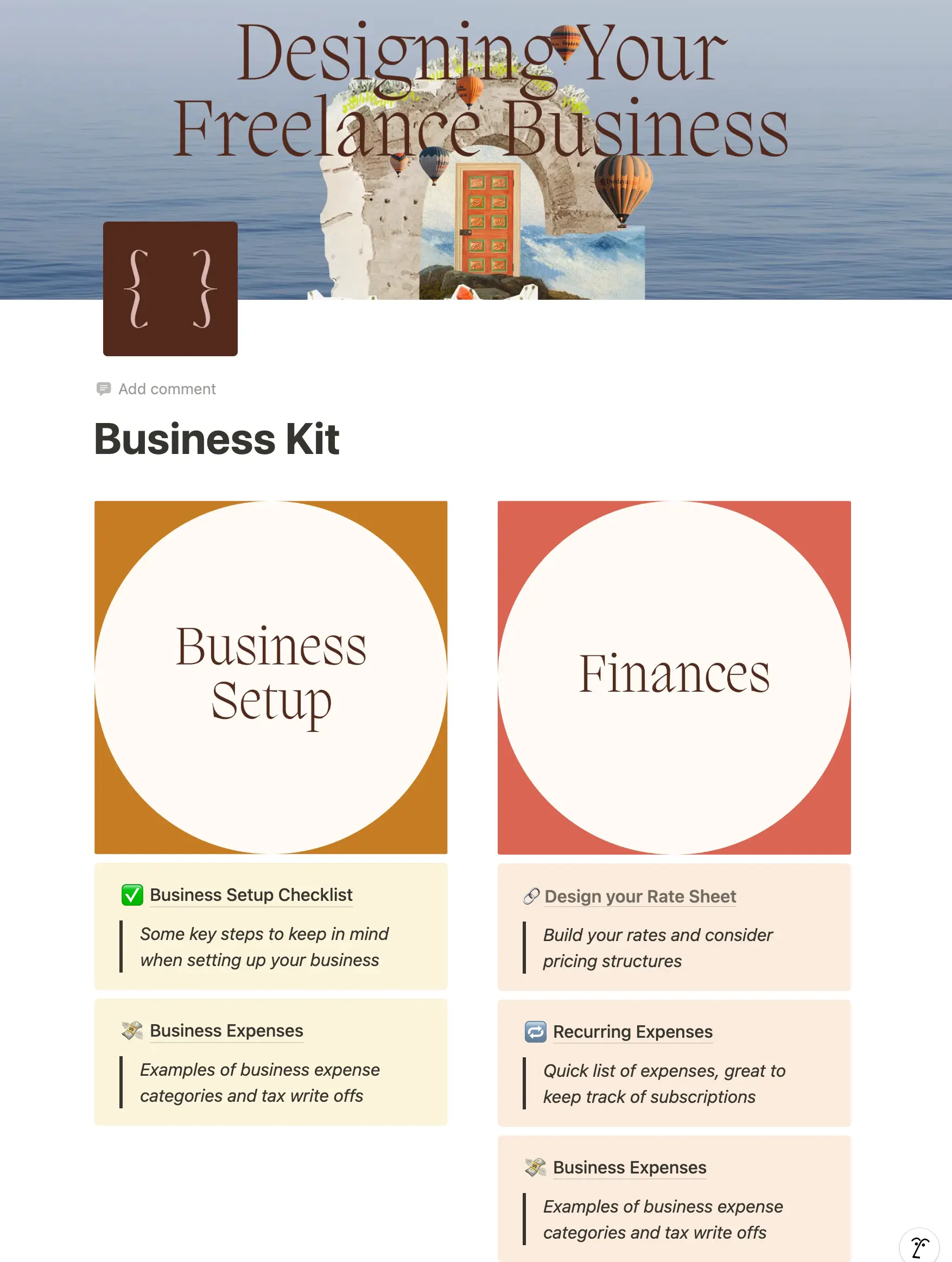 A kit of business resources Sarah created for the students of her Freelance for Life course.