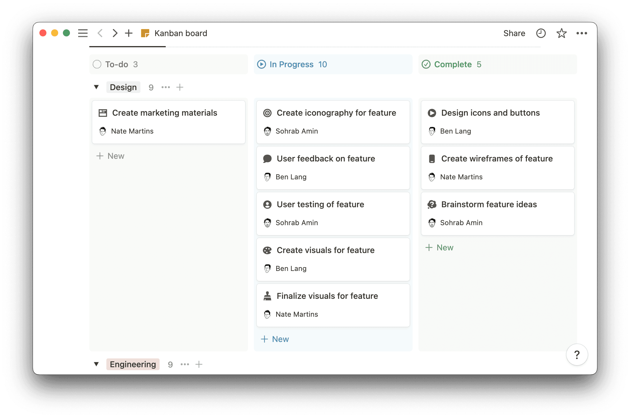 Add detailed content to each task (such as task owner, description, and department).