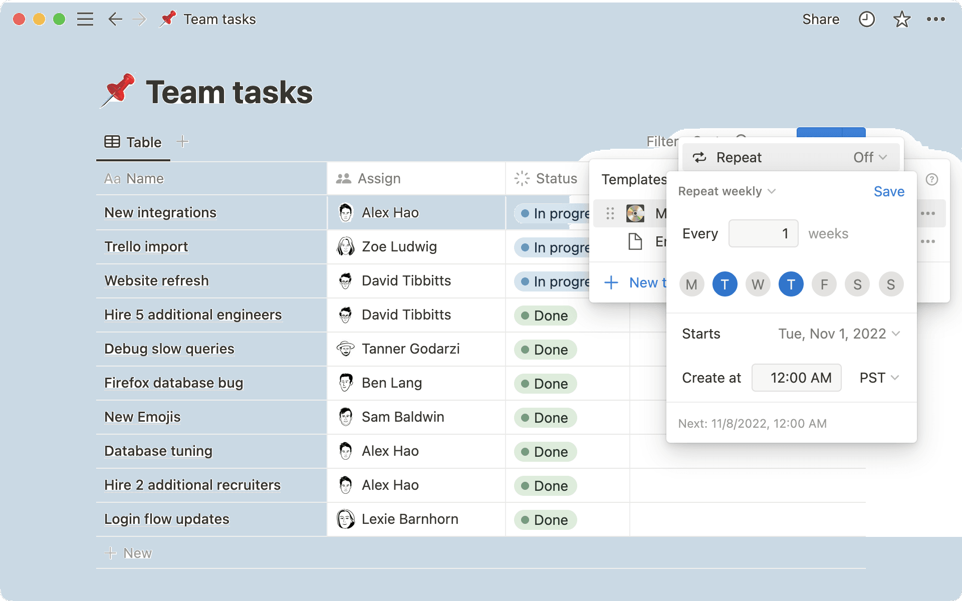 repeating db templates