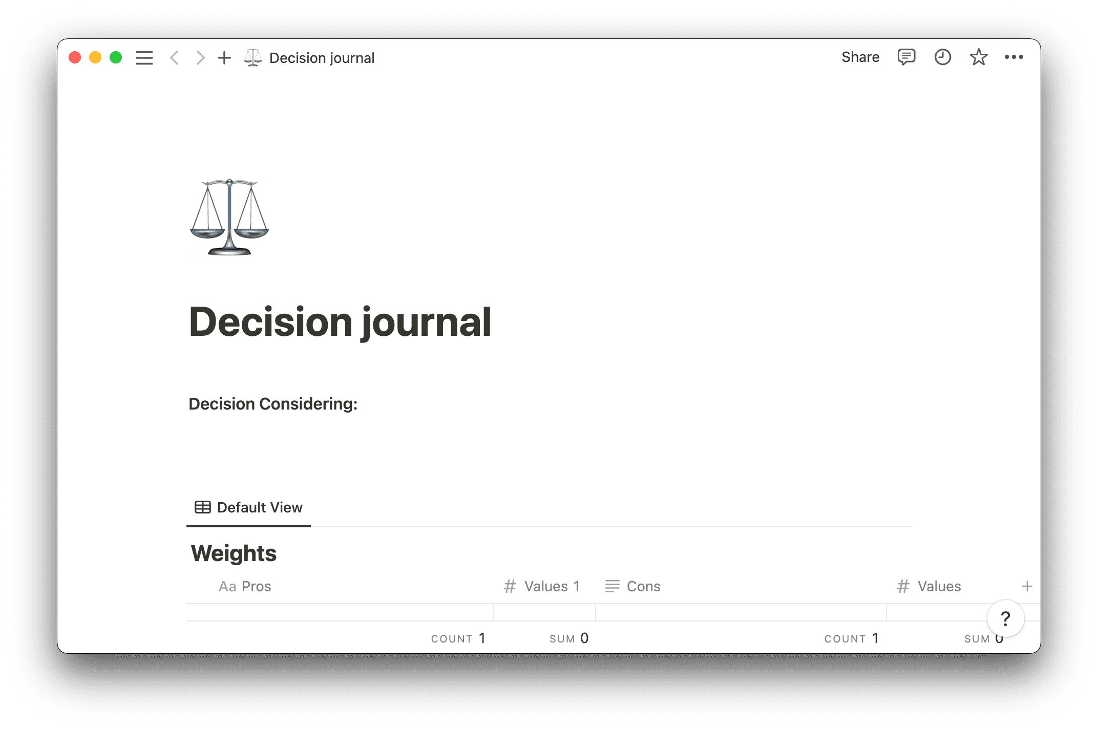 decision journal template