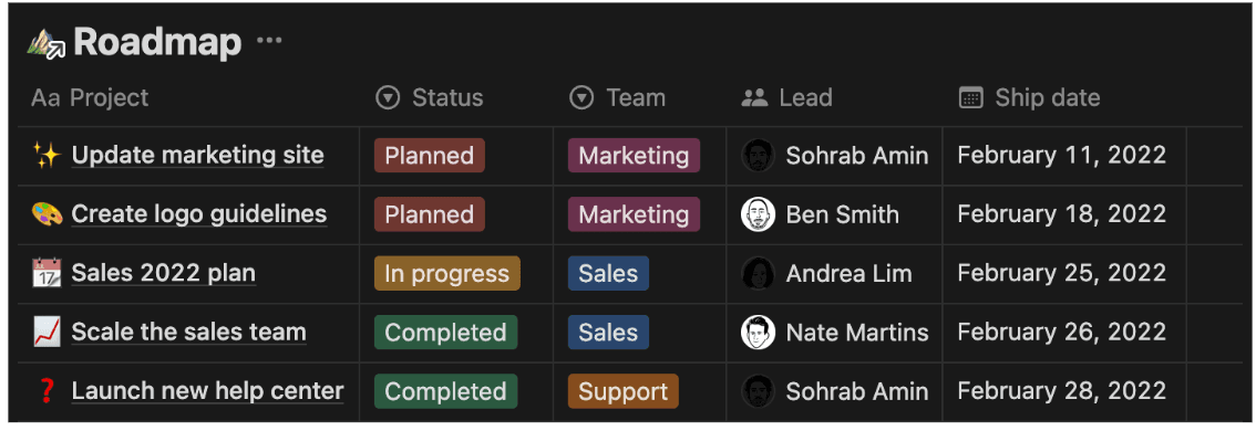 Team synergy 1 Roadmap