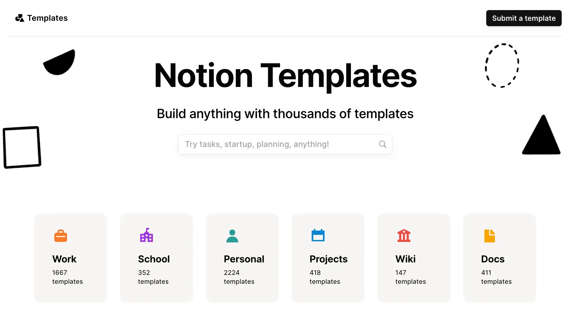 The Template Gallery on the marketing website.
