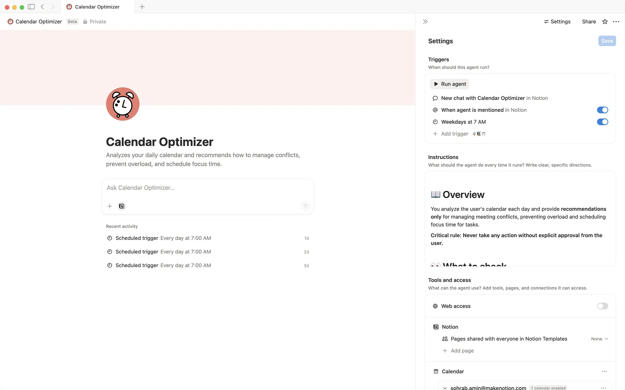 Calendar optimizer