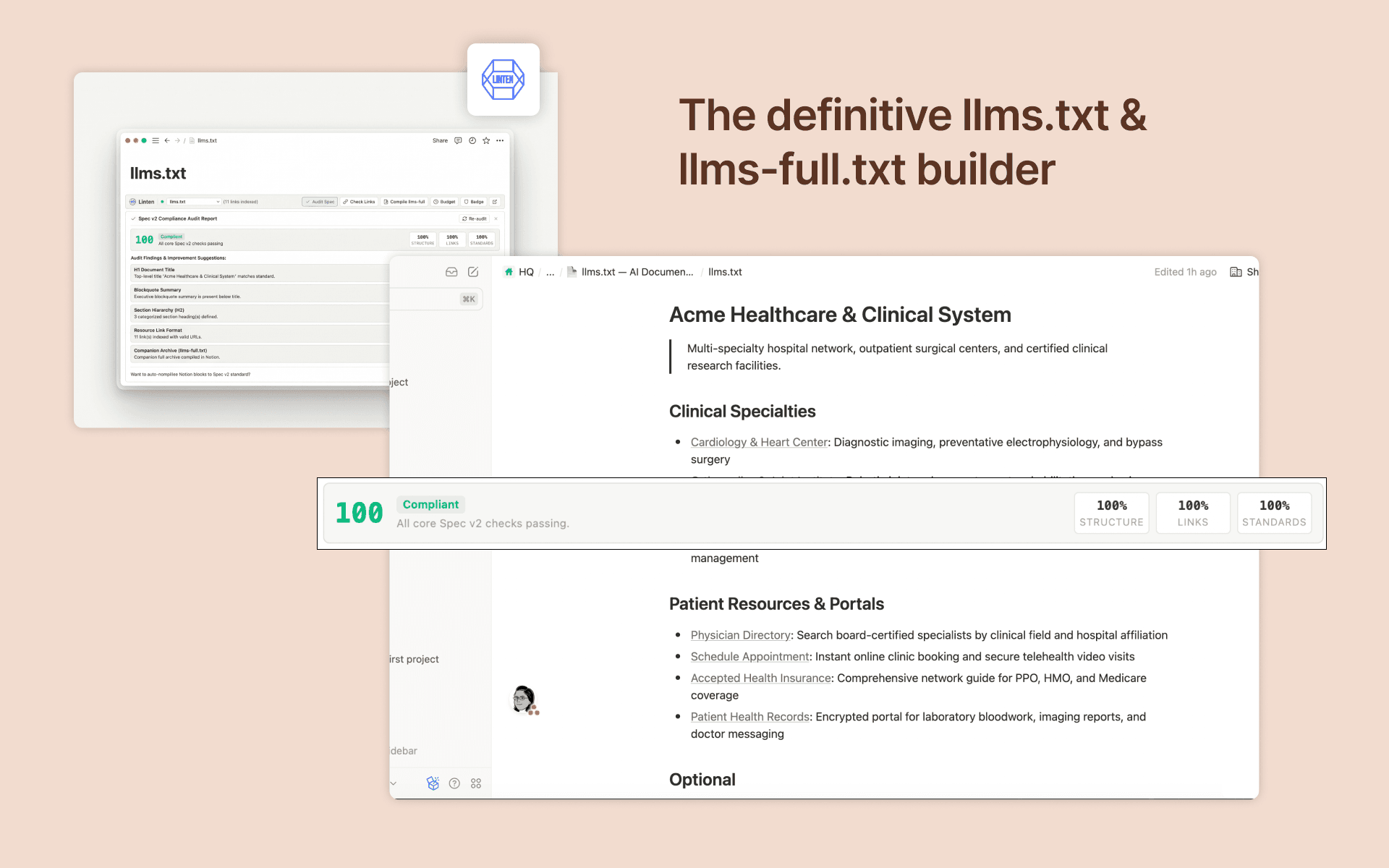 The definitive llms.txt & llms-full.txt builder, validator, and AI context budget auditor.